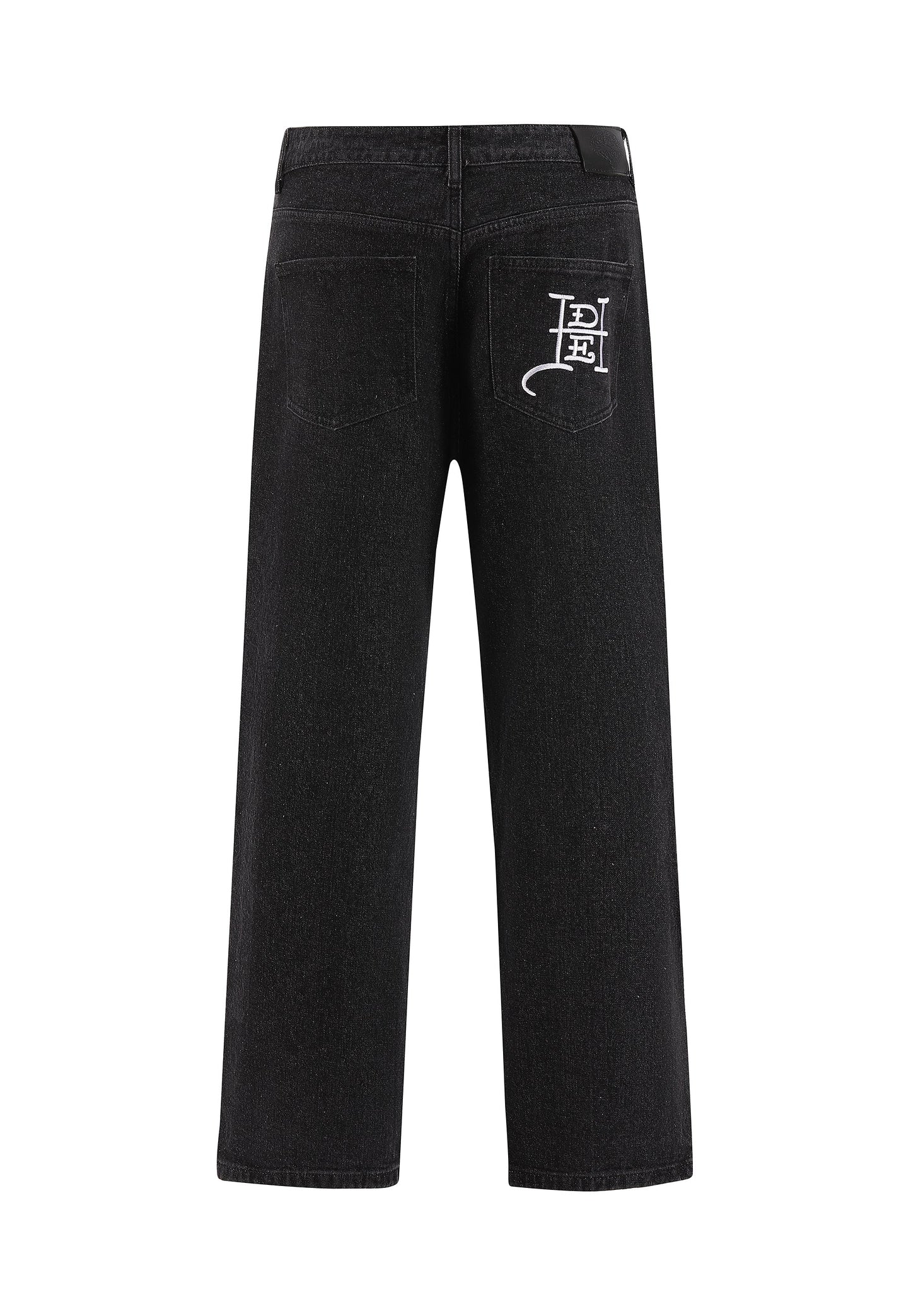 Mens Laser Etched Dragon Repeat Denim Trousers Jeans - Black