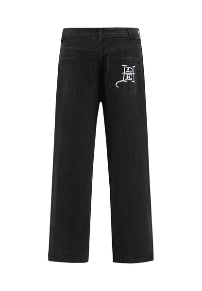 Mens Laser Etched Dragon Repeat Denim Trousers Jeans - Black