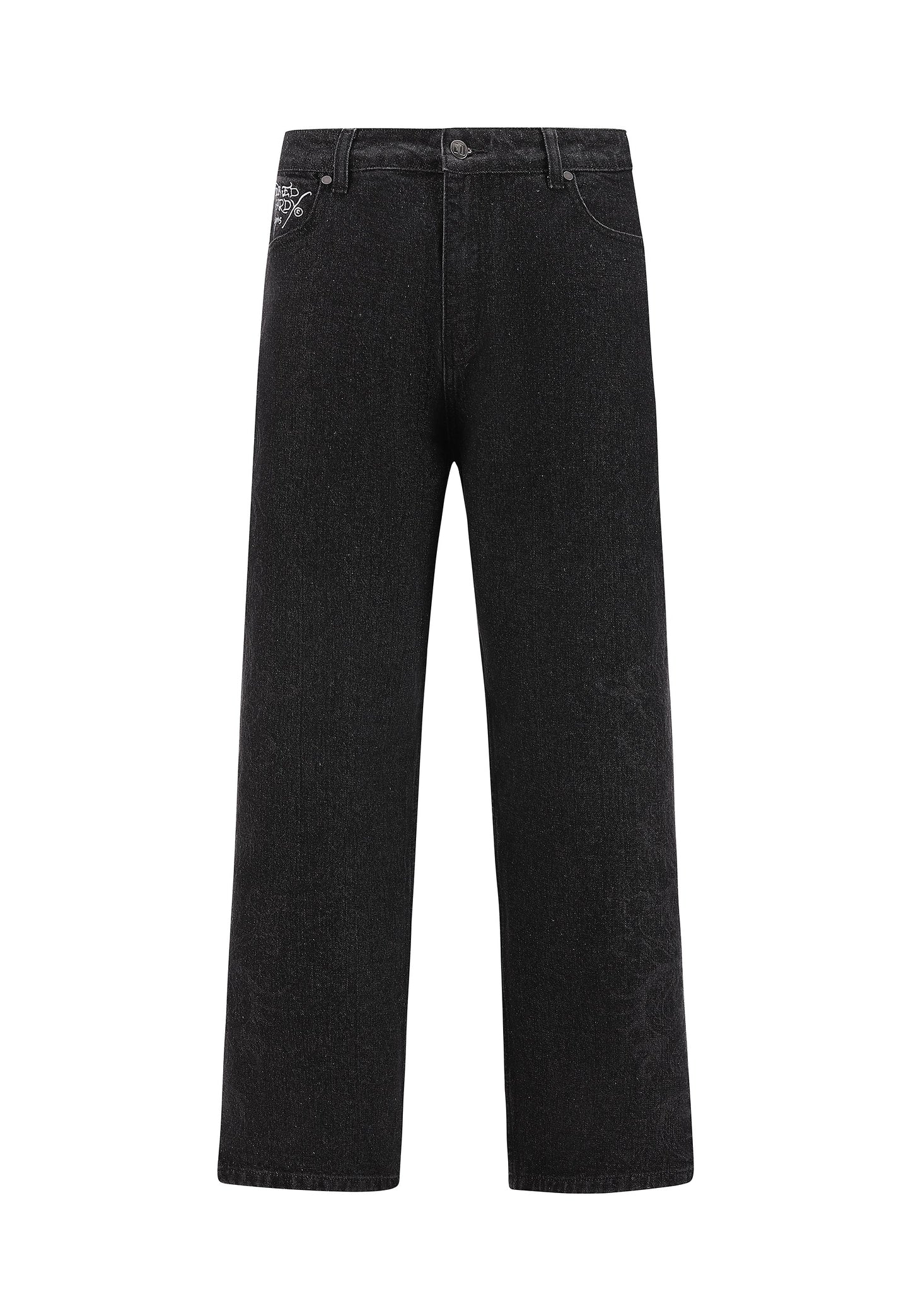 Mens Laser Etched Dragon Repeat Denim Trousers Jeans - Black