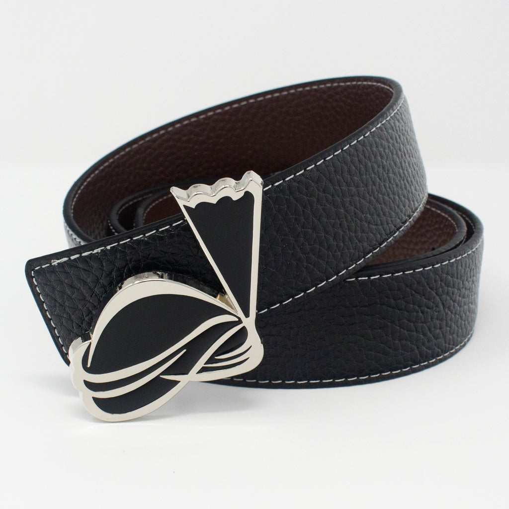 QHA Mens Reversible Leather Belt Designer Turban Buckle for Men 38mm Wide Q20