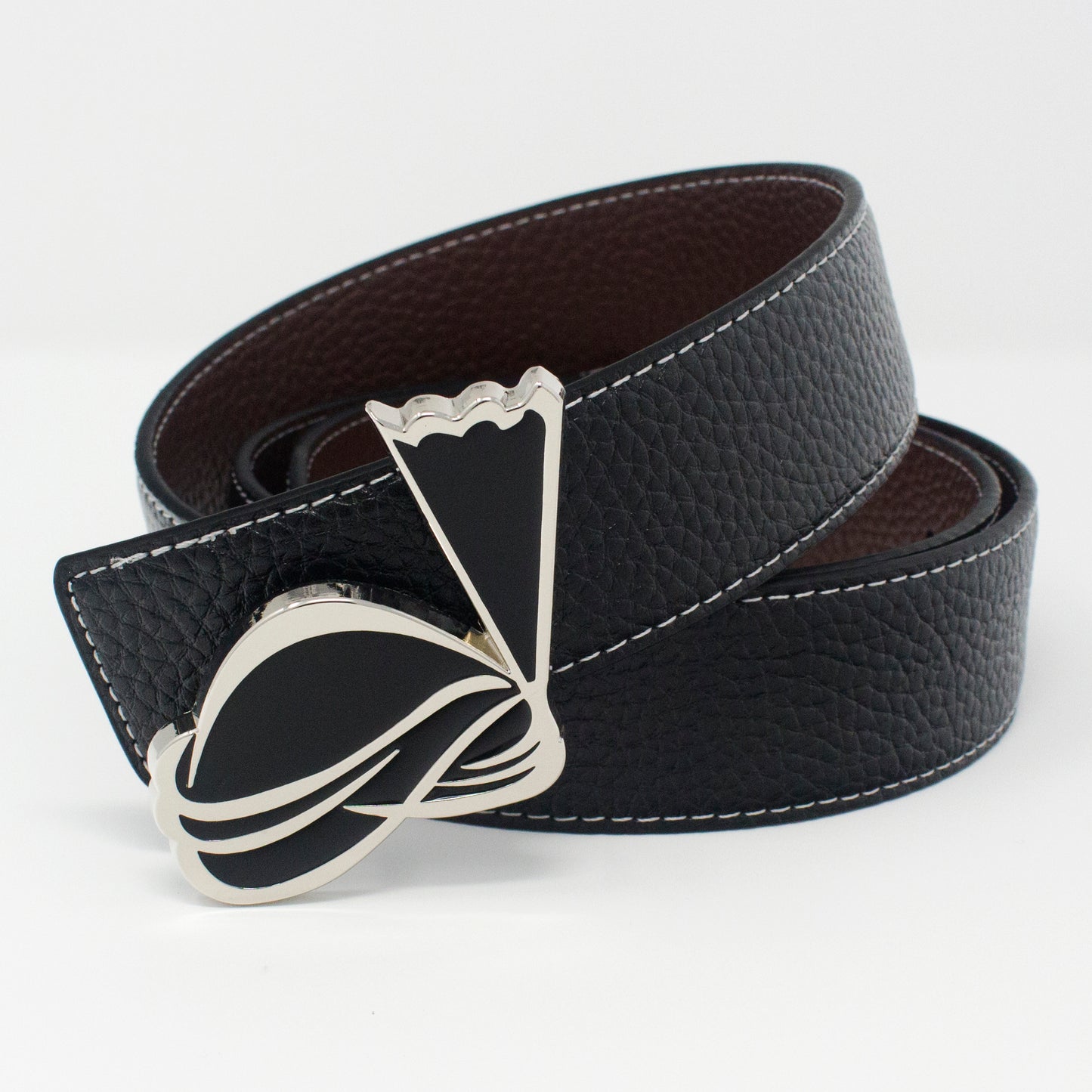 QHA Mens Reversible Leather Belt Designer Turban Buckle for Men 38mm Wide Q20