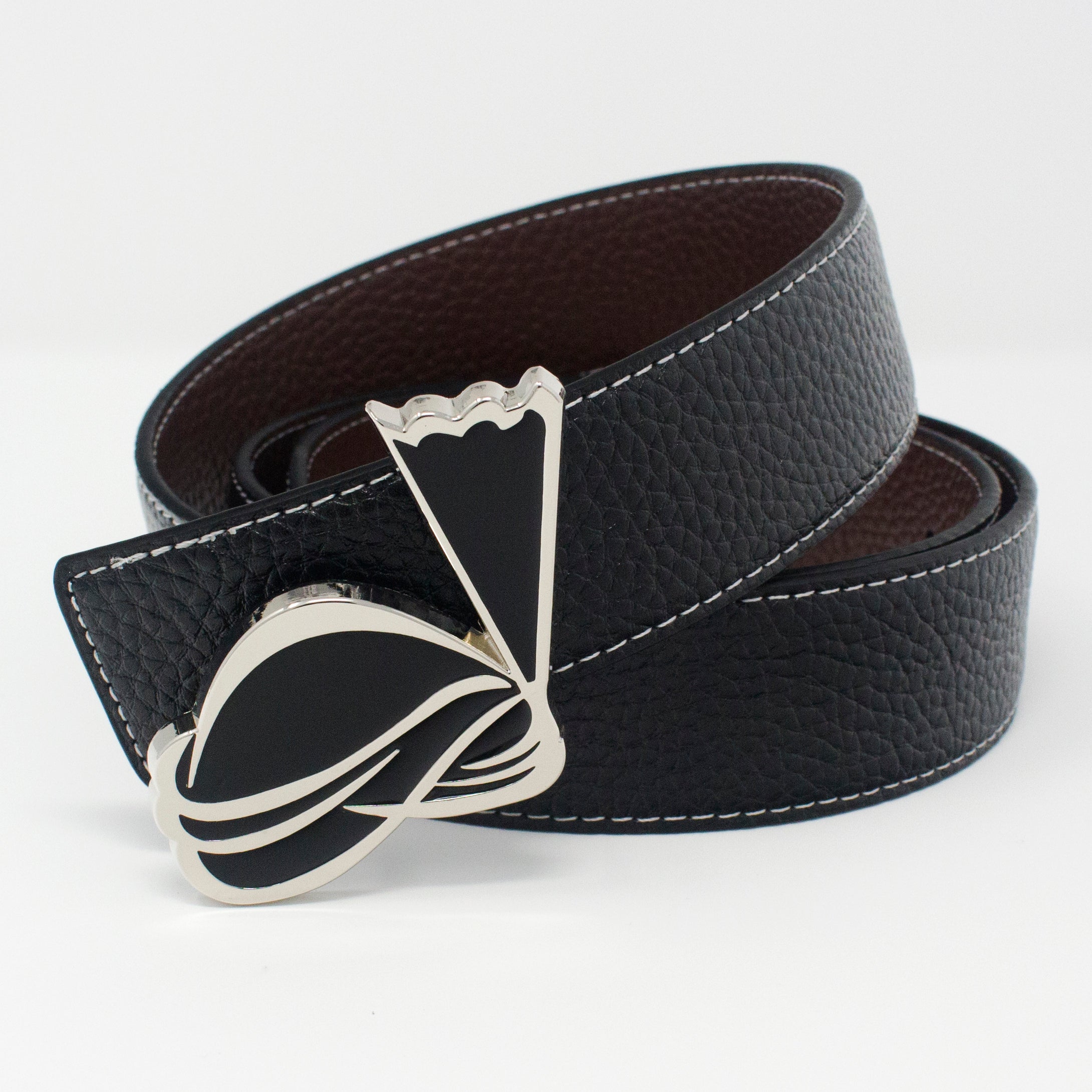 QHA Mens Reversible Leather Belt Designer Turban Buckle for Men 38mm Wide Q20