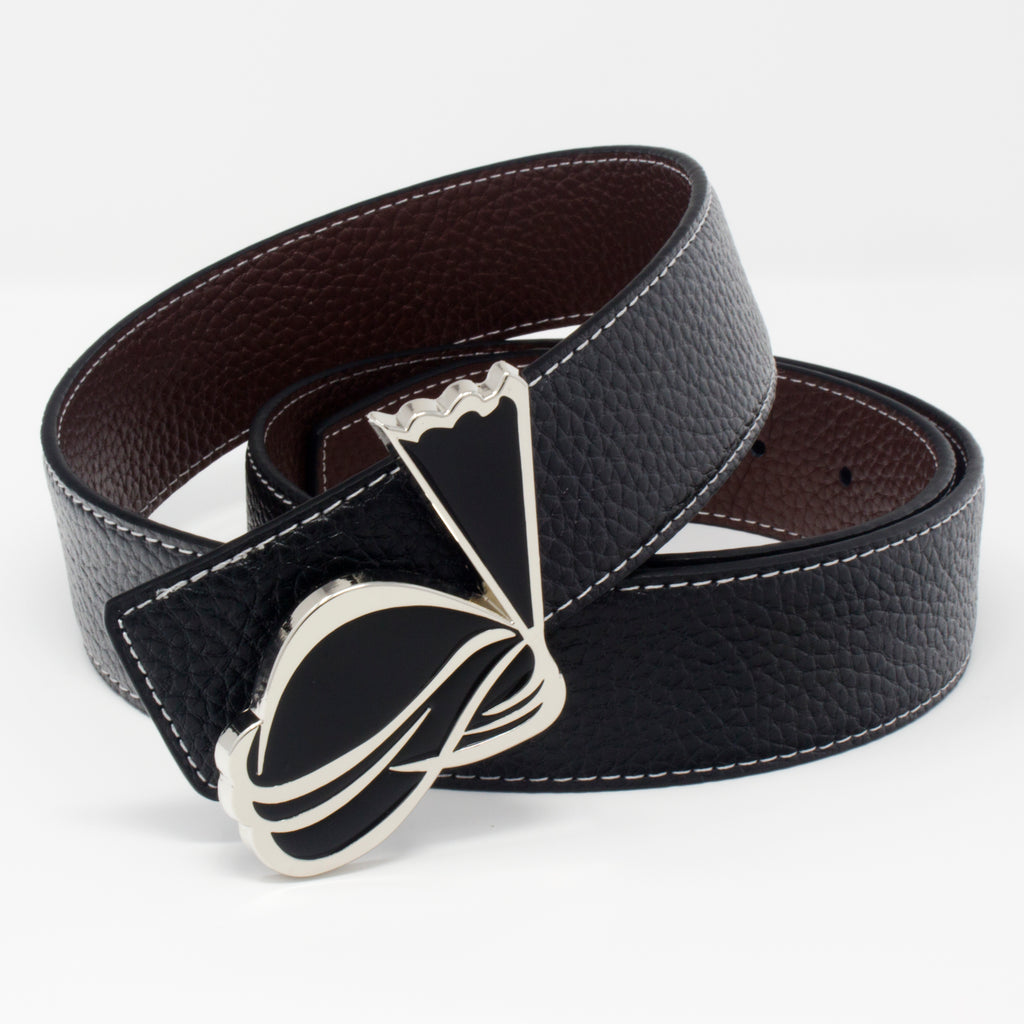 QHA Mens Reversible Leather Belt Designer Turban Buckle for Men 38mm Wide Q20
