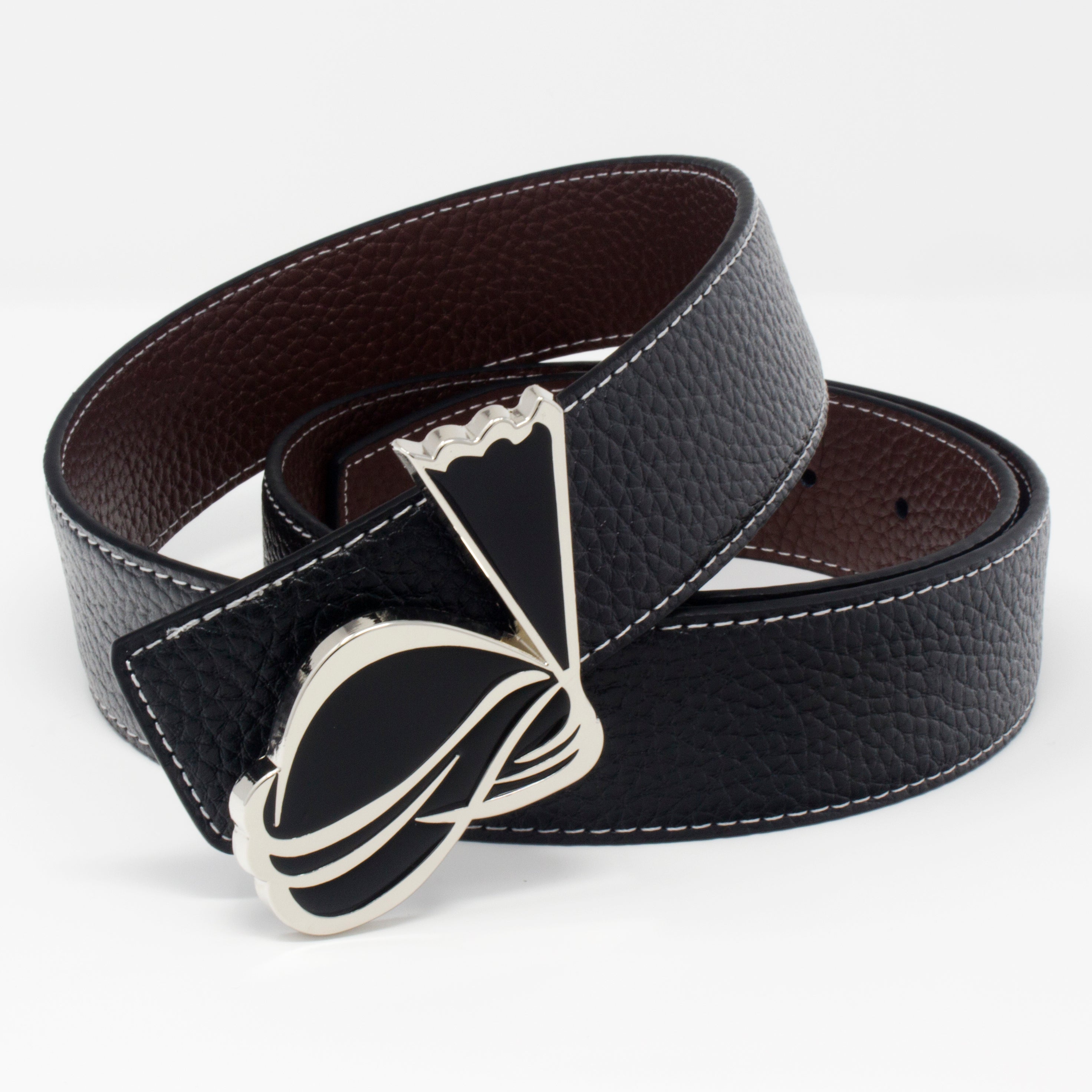 QHA Mens Reversible Leather Belt Designer Turban Buckle for Men 38mm Wide Q20