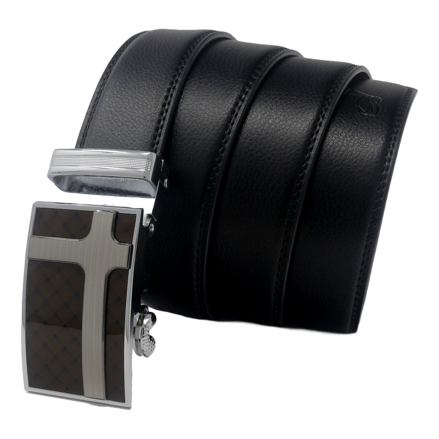 QHA Mens Black Ratchet Leather Belt With Automatic Buckle Q5078