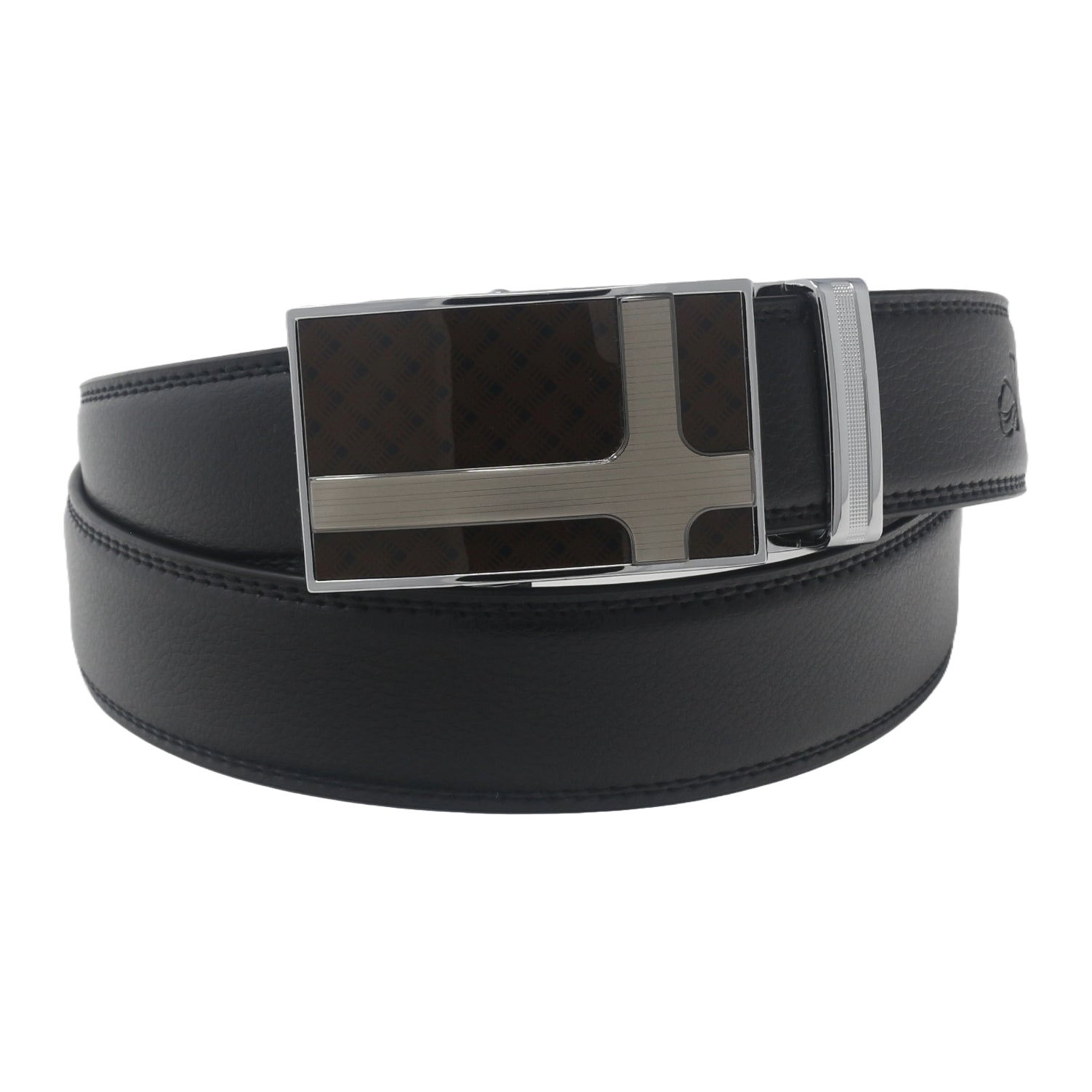 QHA Mens Black Ratchet Leather Belt With Automatic Buckle Q5078
