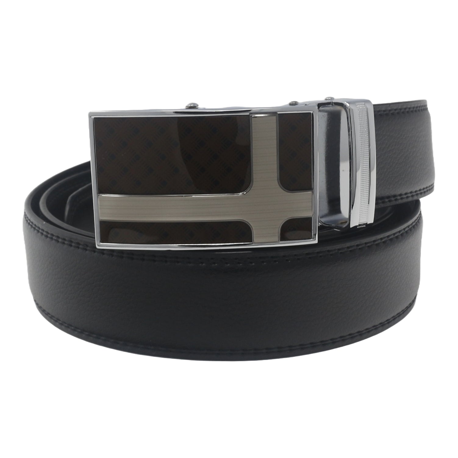 QHA Mens Black Ratchet Leather Belt With Automatic Buckle Q5078