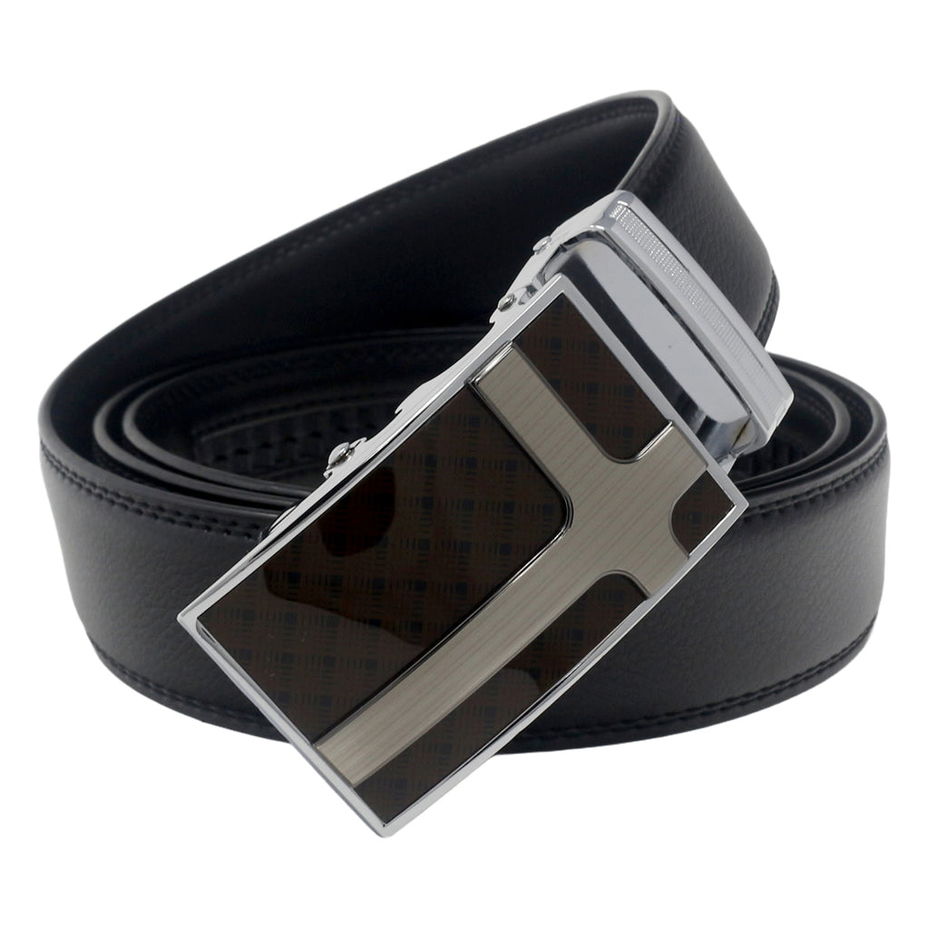 QHA Mens Black Ratchet Leather Belt With Automatic Buckle Q5078
