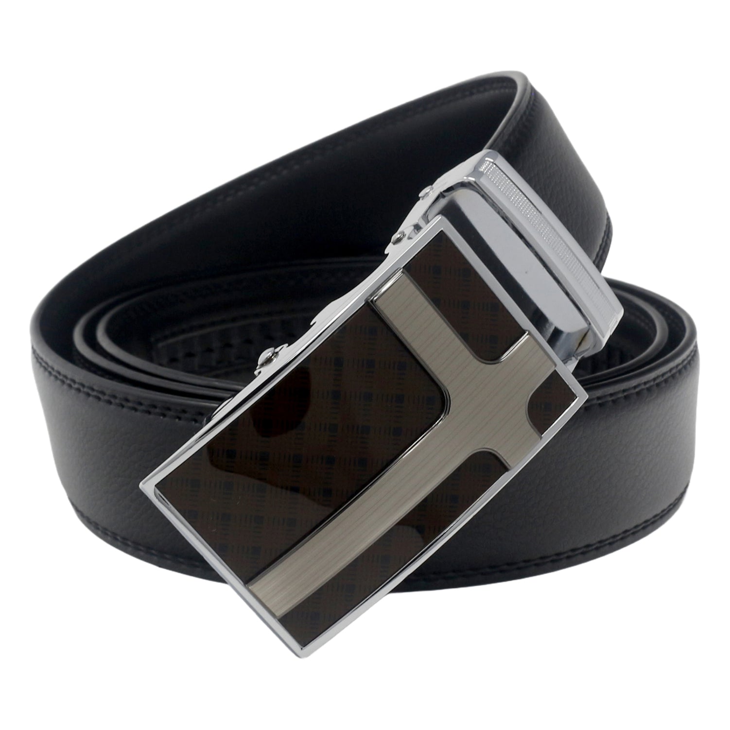 QHA Mens Black Ratchet Leather Belt With Automatic Buckle Q5078