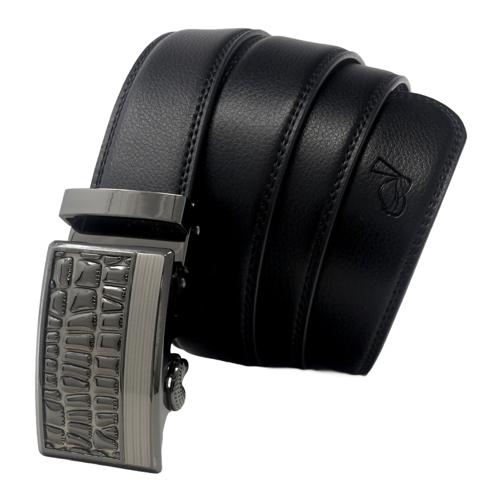QHA Mens Black Ratchet Leather Belt With Automatic Buckle Q5072