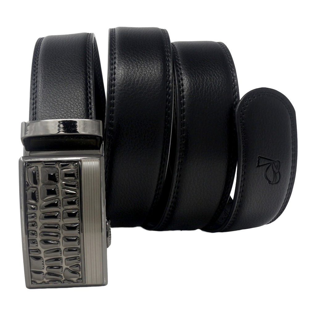 QHA Mens Black Ratchet Leather Belt With Automatic Buckle Q5072