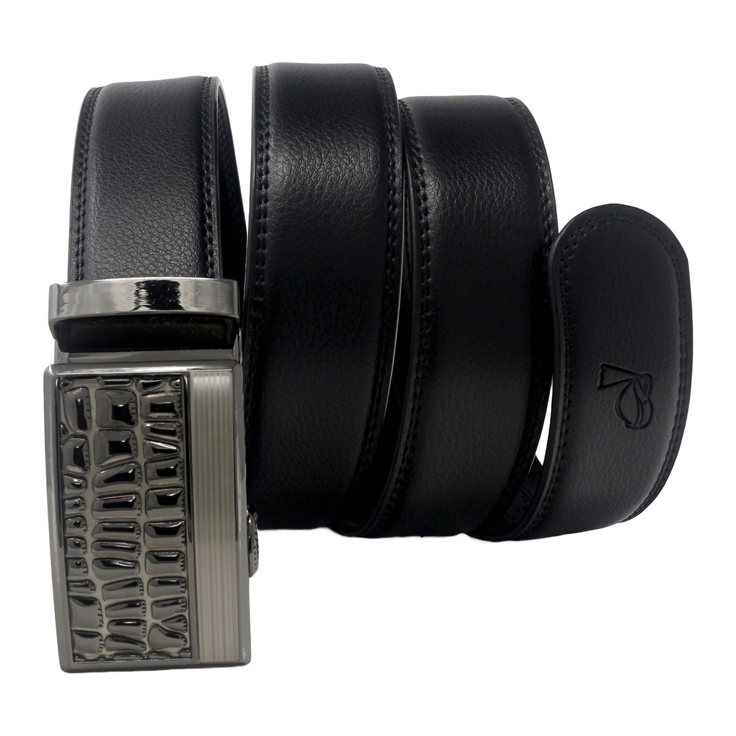 QHA Mens Black Ratchet Leather Belt With Automatic Buckle Q5072