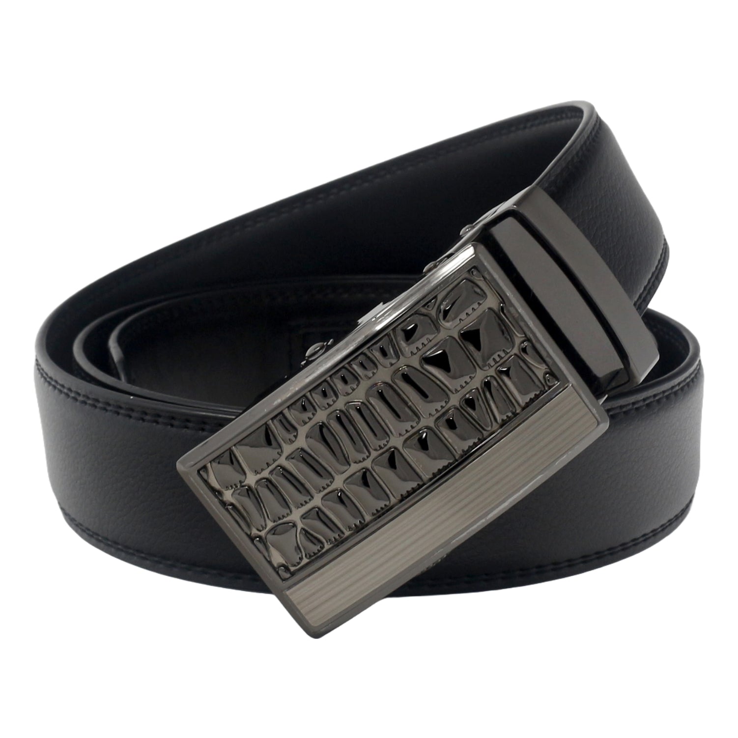 QHA Mens Black Ratchet Leather Belt With Automatic Buckle Q5072
