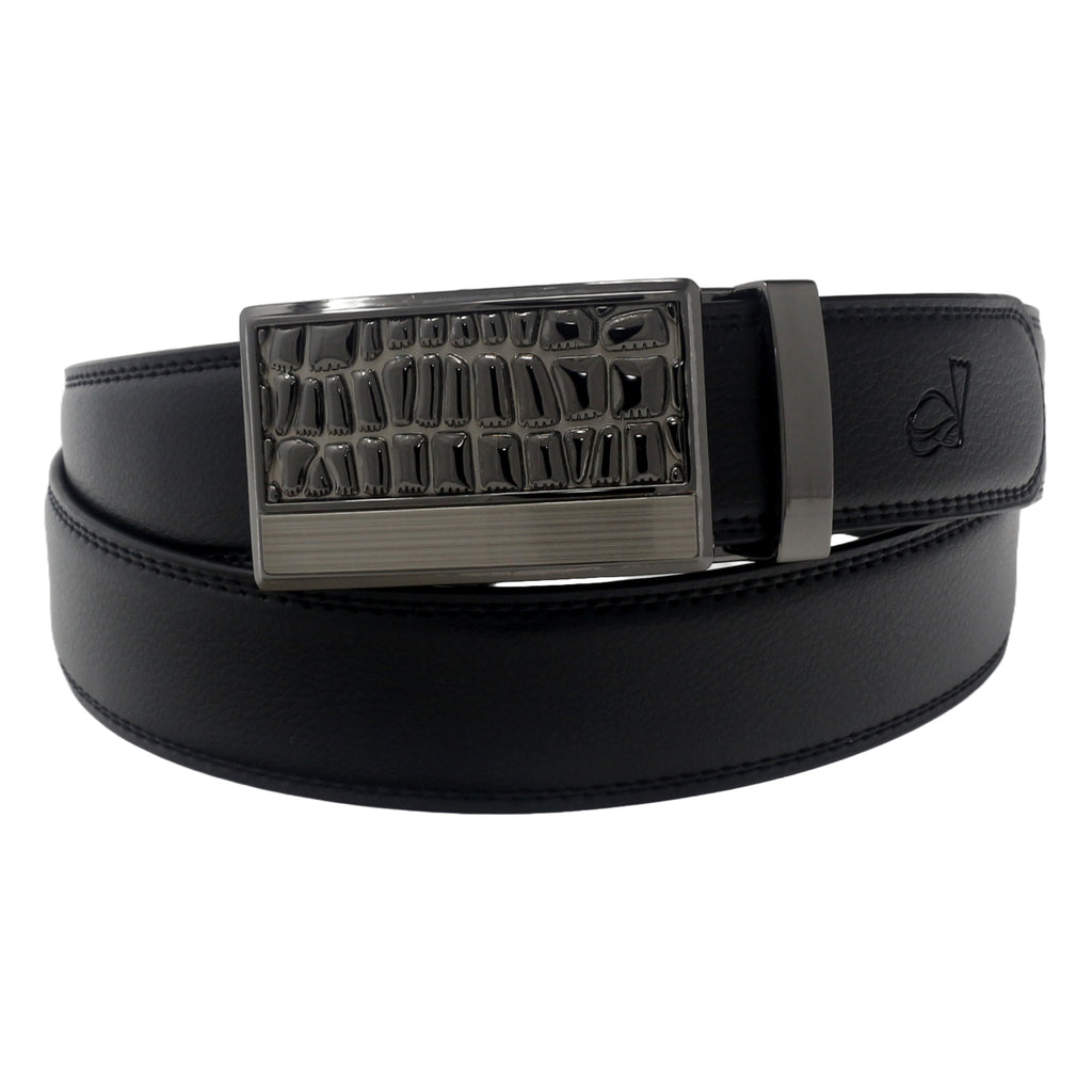 QHA Mens Black Ratchet Leather Belt With Automatic Buckle Q5072