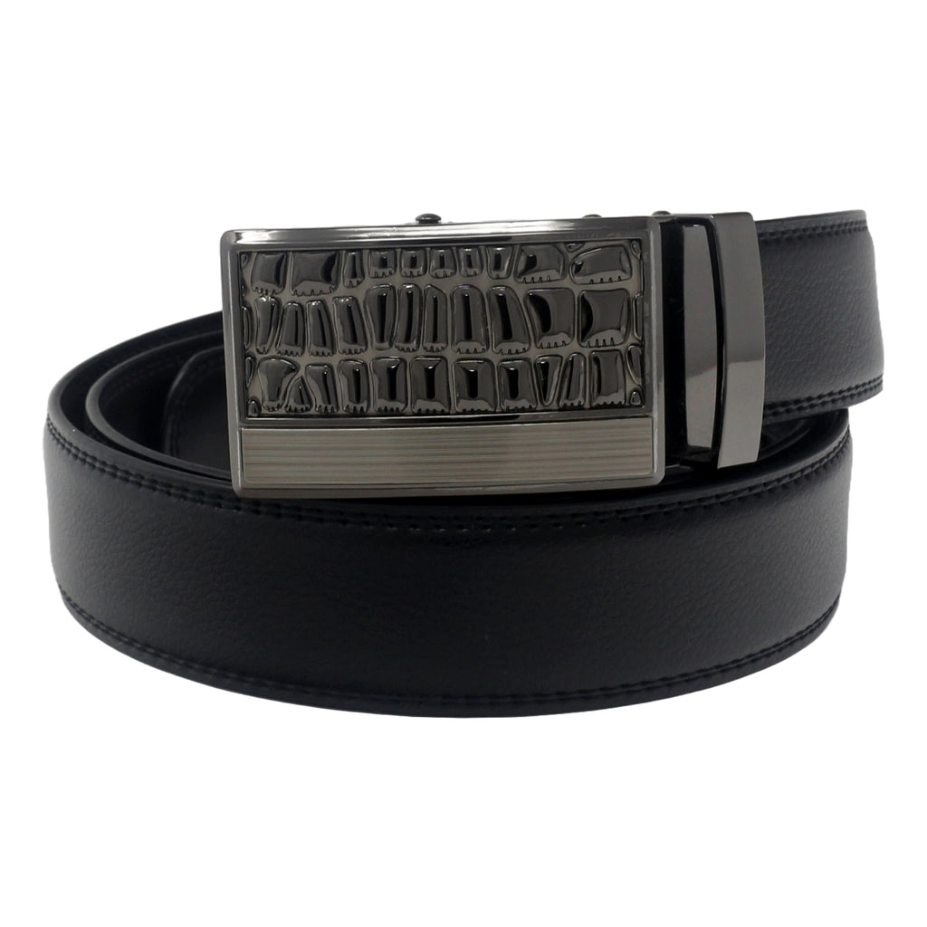 QHA Mens Black Ratchet Leather Belt With Automatic Buckle Q5072