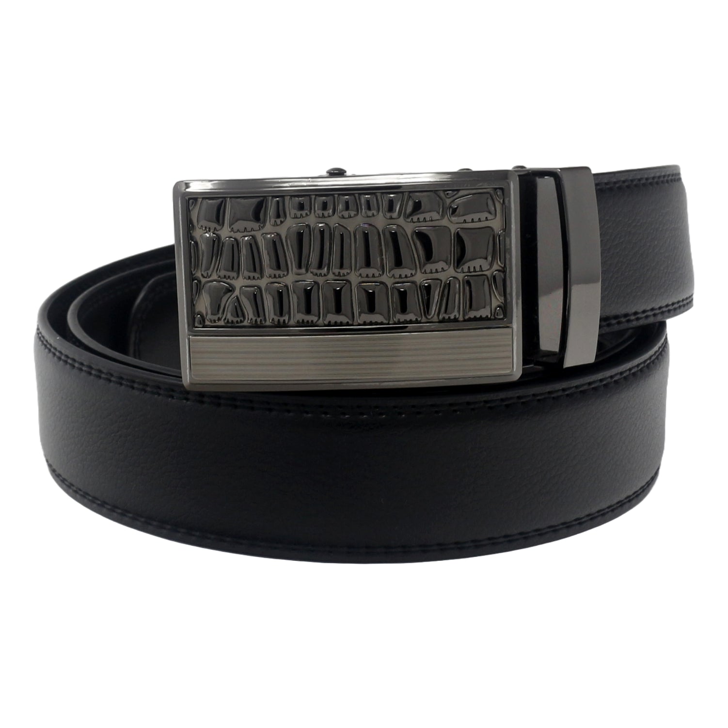 QHA Mens Black Ratchet Leather Belt With Automatic Buckle Q5072