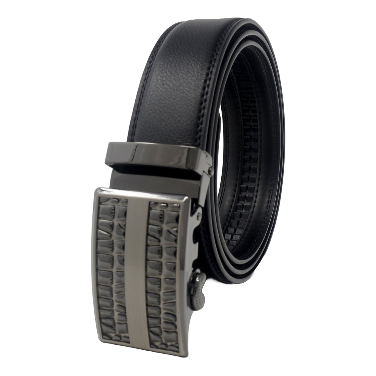 QHA Mens Black Ratchet Leather Belt With Automatic Buckle Q5076