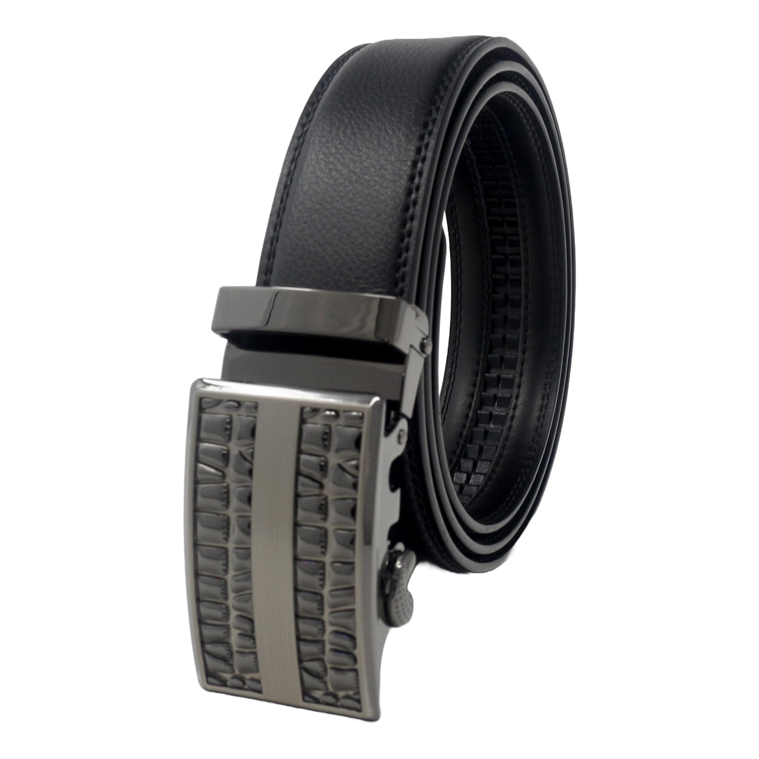 QHA Mens Black Ratchet Leather Belt With Automatic Buckle Q5076