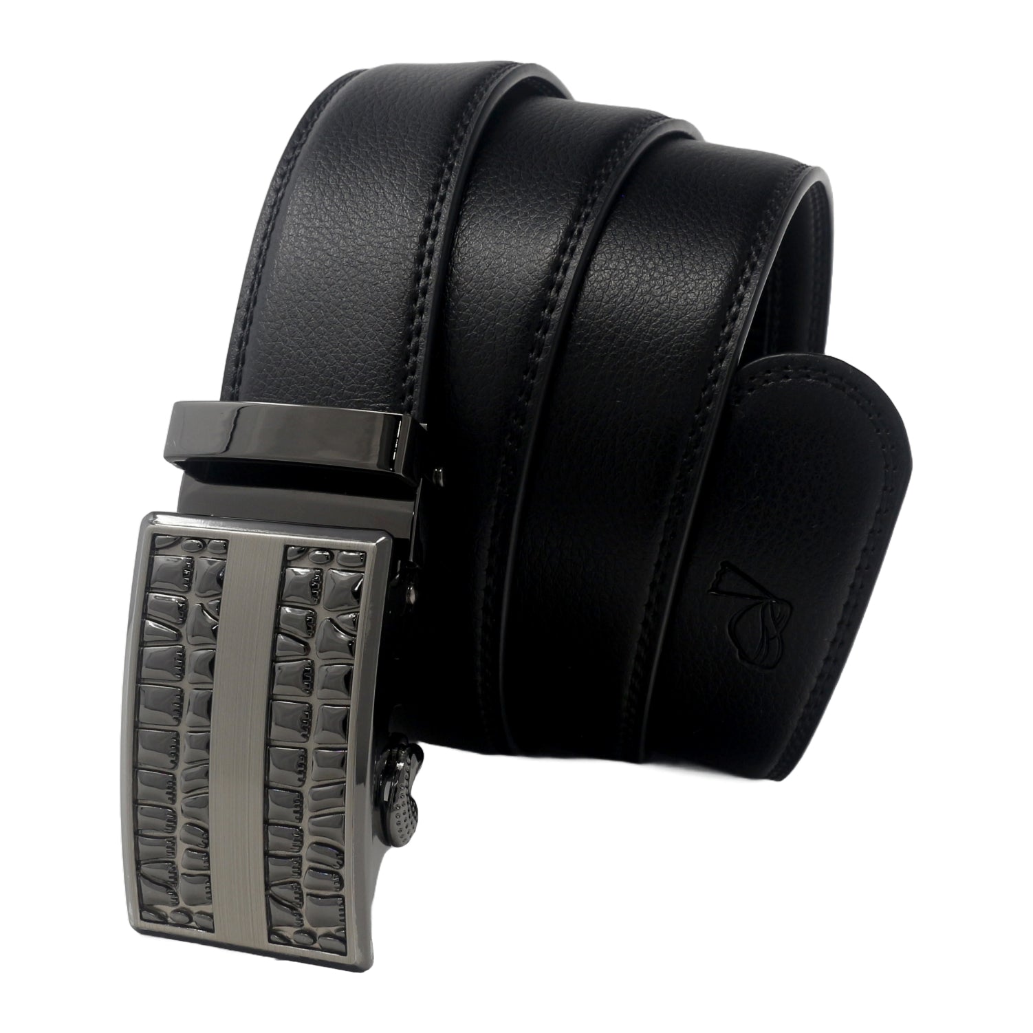 QHA Mens Black Ratchet Leather Belt With Automatic Buckle Q5076