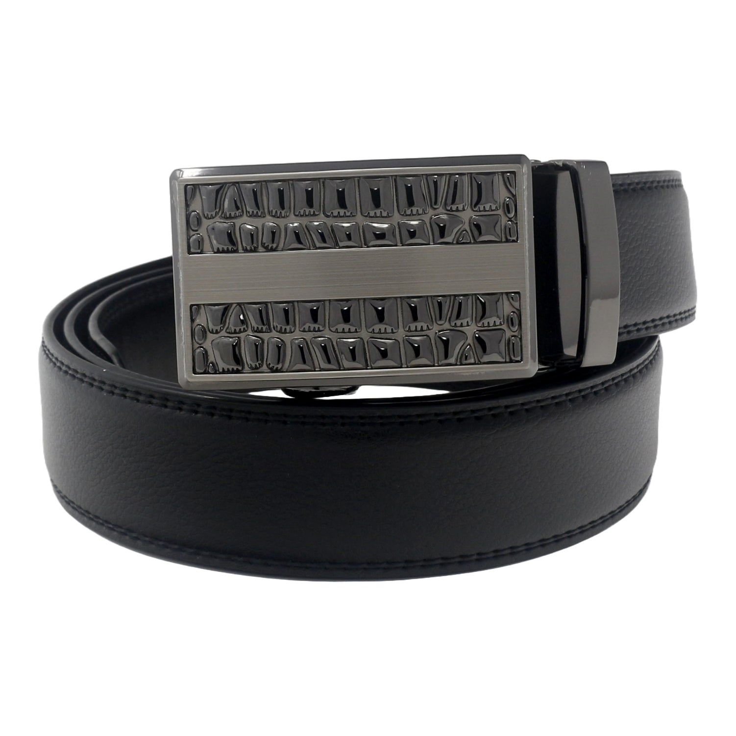 QHA Mens Black Ratchet Leather Belt With Automatic Buckle Q5076