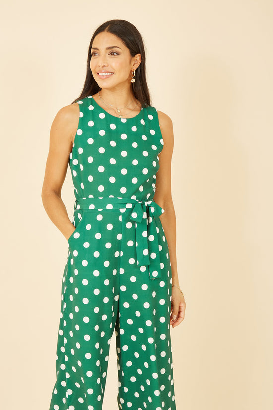 Yumi Green Polka Dot Culotte Jumpsuit - QHA UK