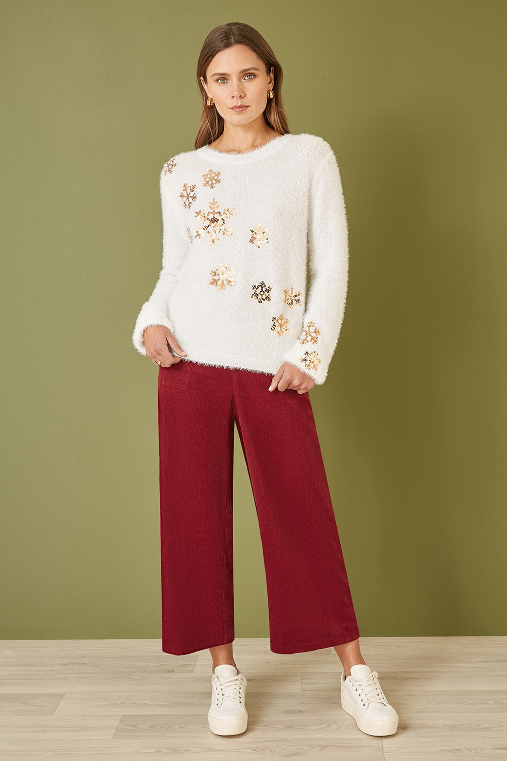Yumi Ivory Sequin Snowflake Fluffy Jumper - QHA UK