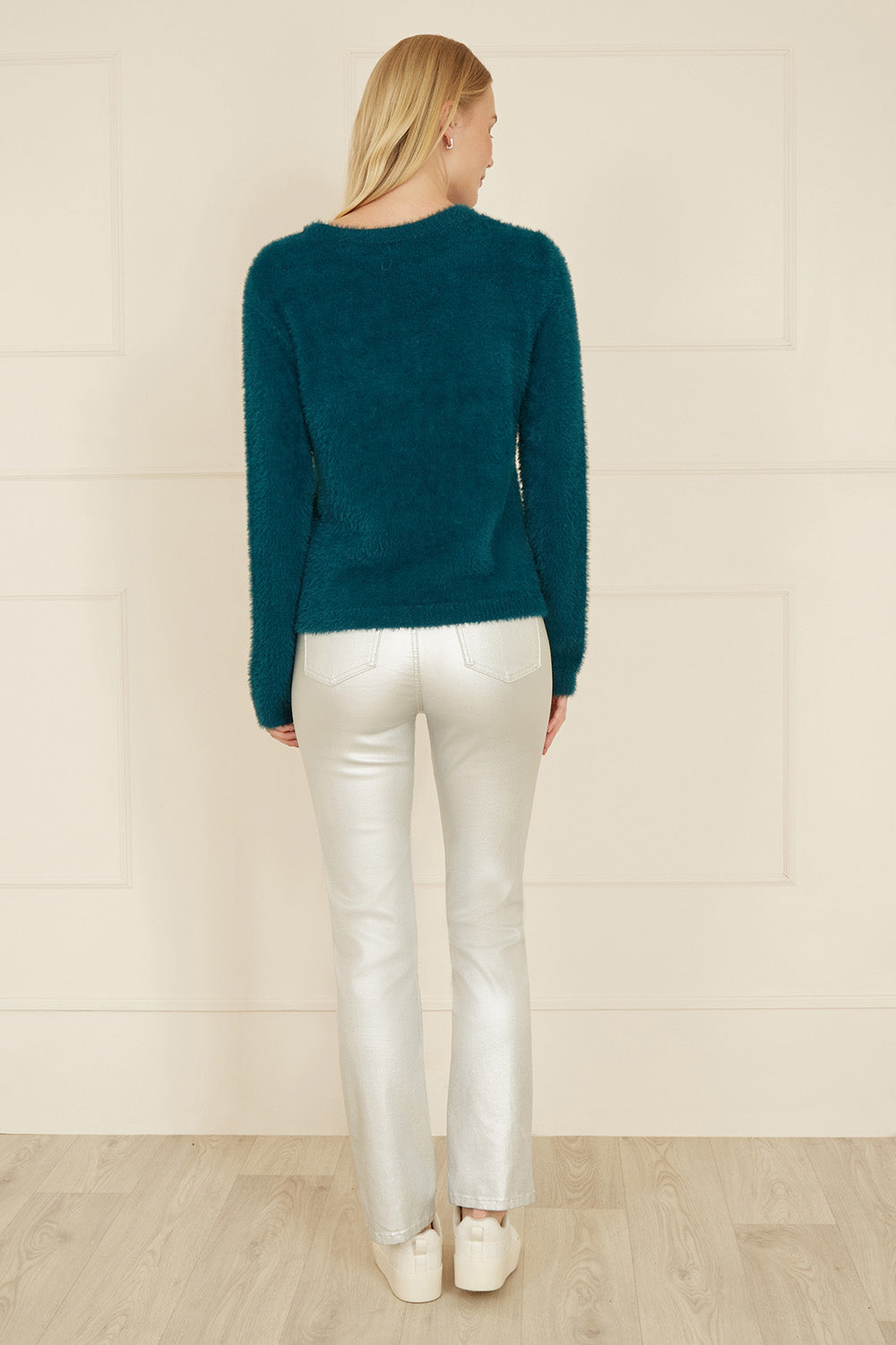 Yumi Teal Sequin Snowflake Fluffy Jumper