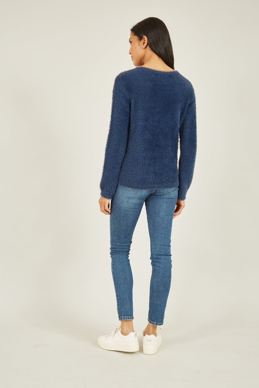Yumi Navy Sequin Snowflake Fluffy Jumper - QHA UK