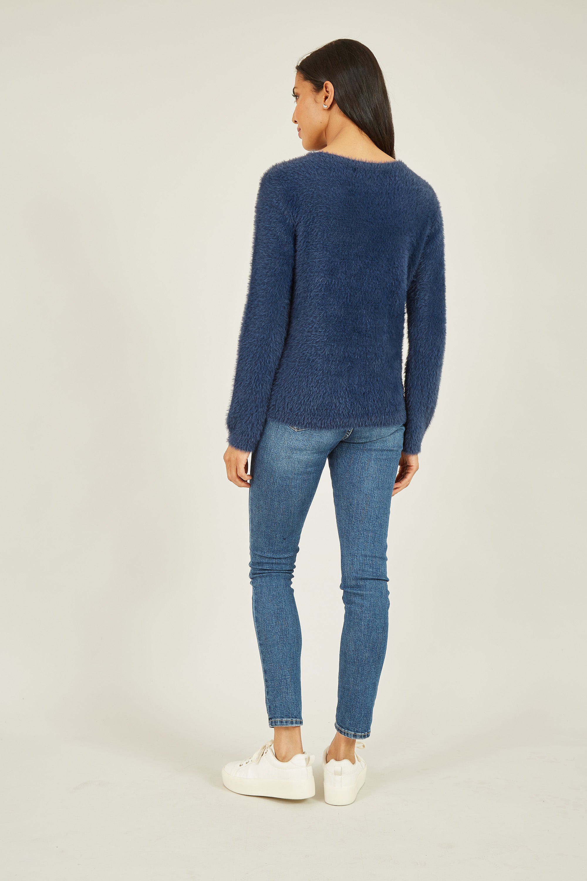 Yumi Navy Sequin Snowflake Fluffy Jumper - QHA UK