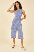 Mela Blue Ditsy Floral Print Culotte Jumpsuit - QHA UK