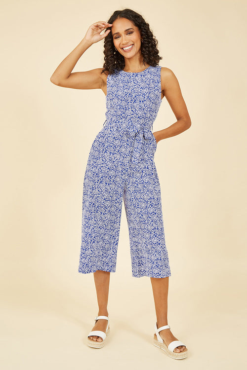 Mela Blue Ditsy Floral Print Culotte Jumpsuit - QHA UK