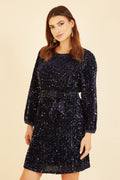 Mela Navy Sequin Smock Dress - QHA UK