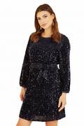 Mela Womens Navy Sequin Smock Dress Balloon Sleeve UK Sizes 6–28