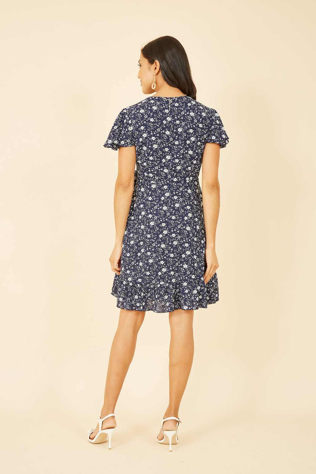 Yumi Navy Ditsy Floral Wrap Frill Dress - QHA UK