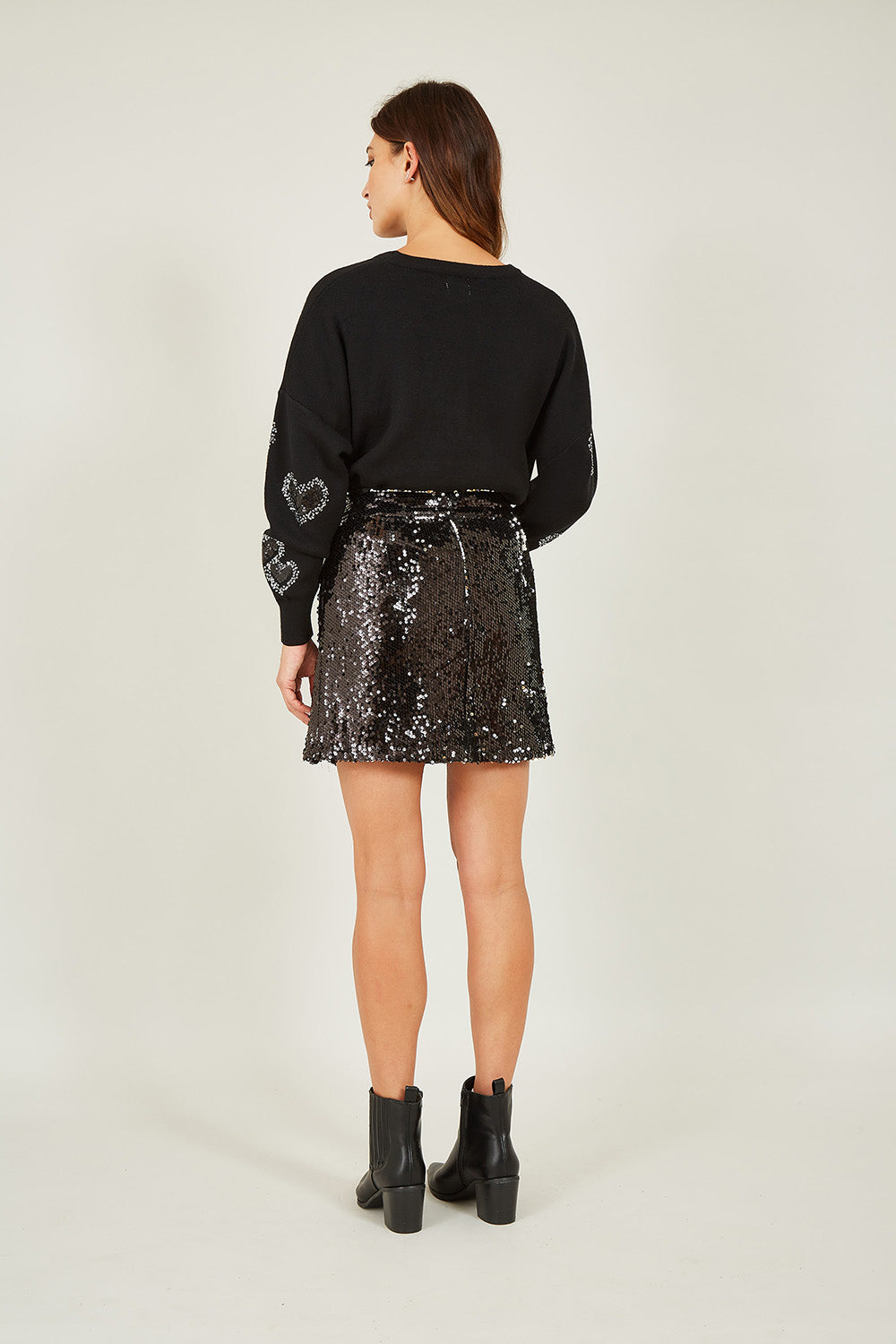 Mela Black Sequin Mini Skirt - QHA UK