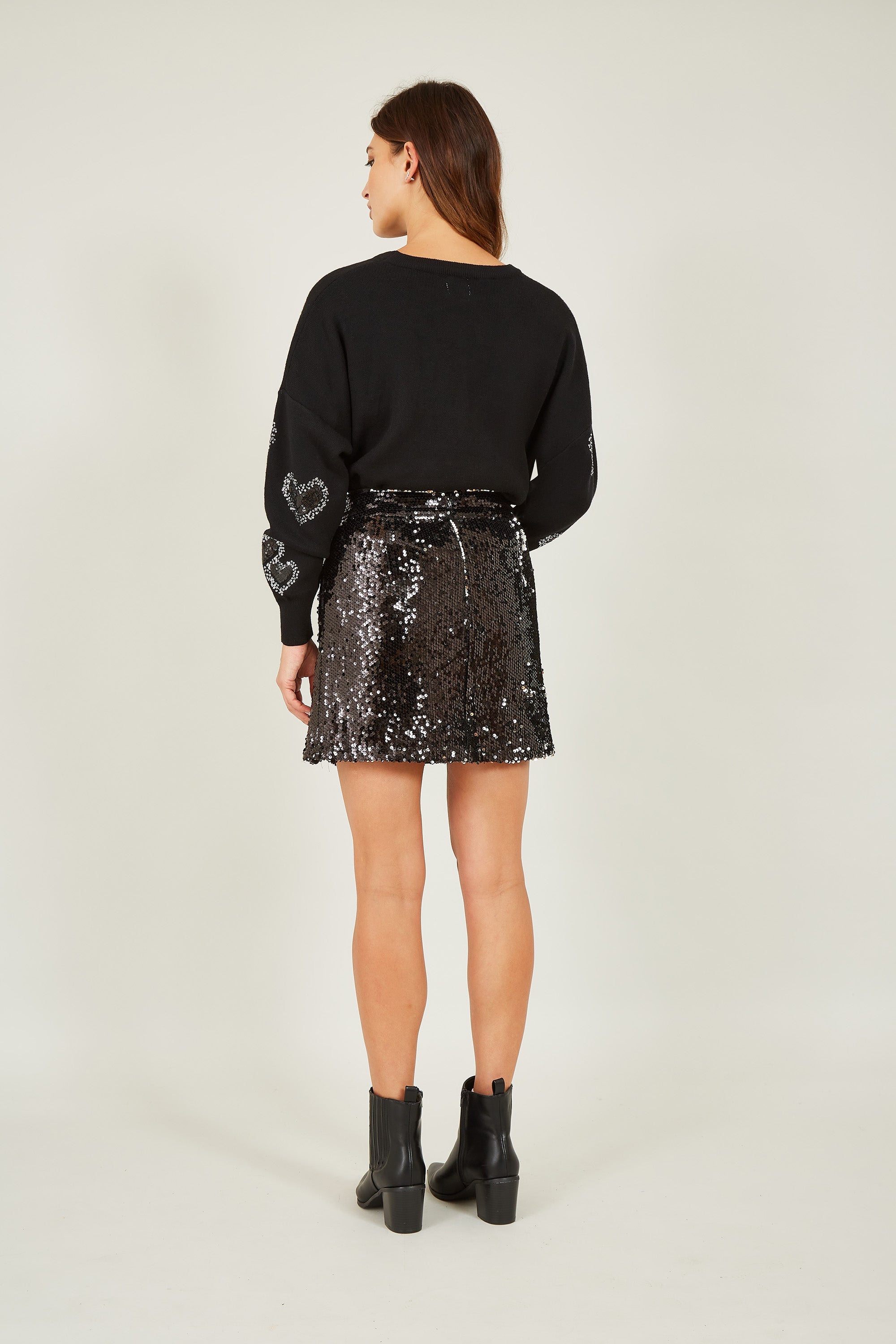 Yumi Black Sequin Mini Skirt - QHA UK