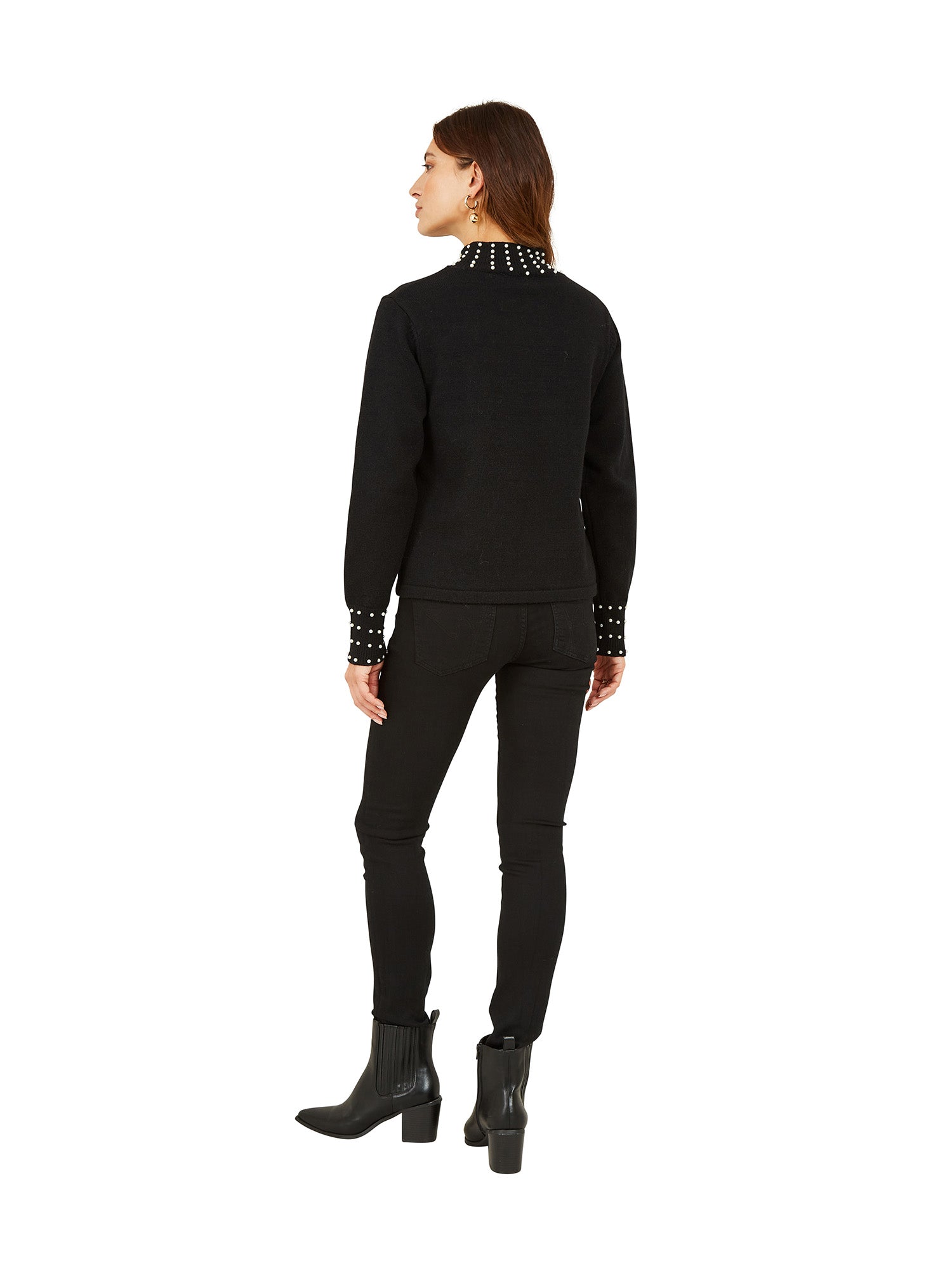 Mela Black Pearl Detail High Neck Jumper