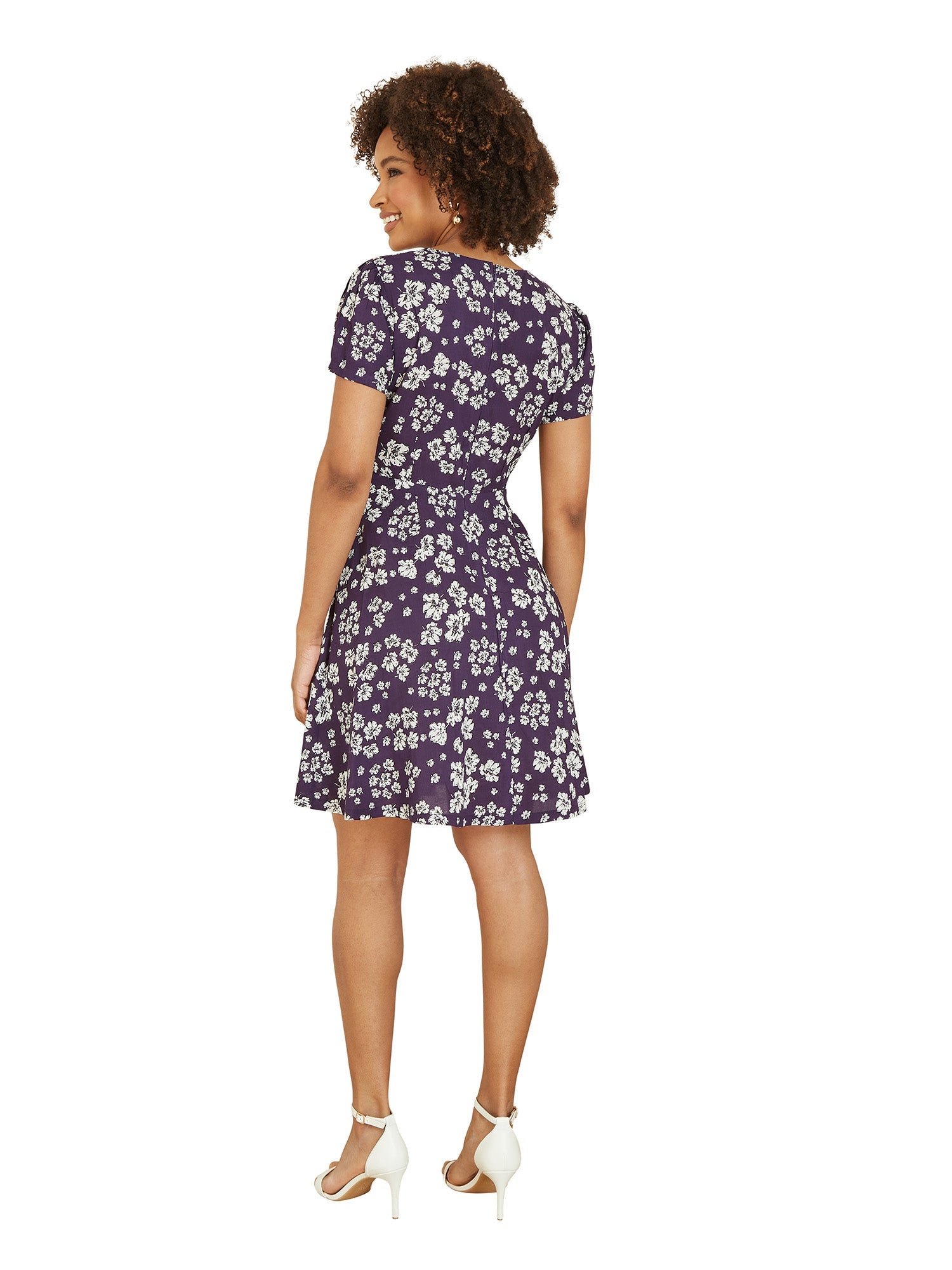 Mela Navy Floral Mini Skater Dress With Tie Front - QHA UK
