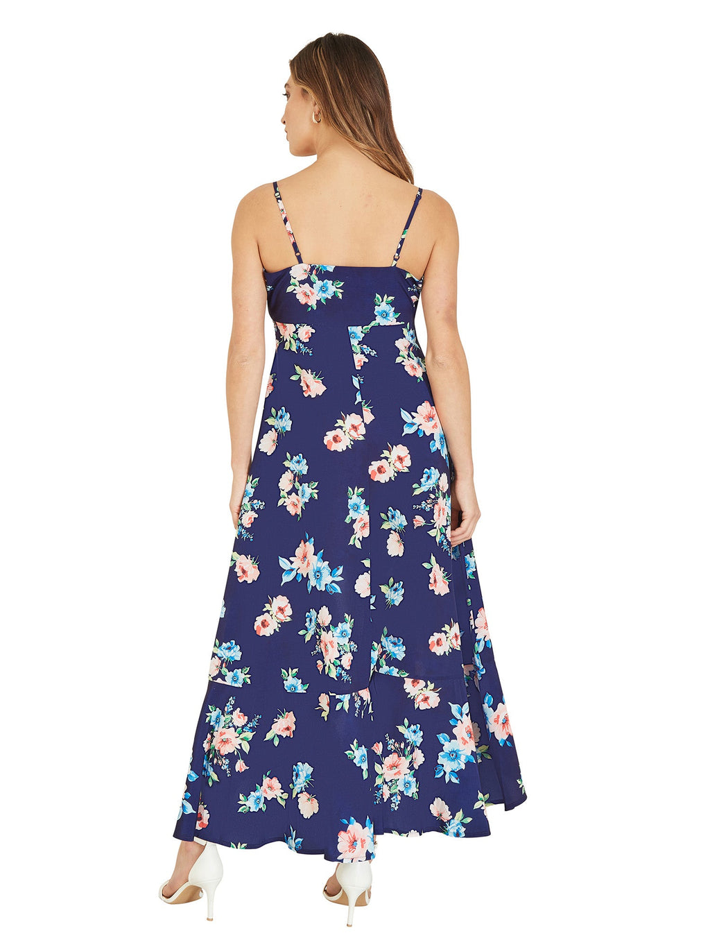 Mela Navy Floral High Low Frill Midi Dress - QHA UK