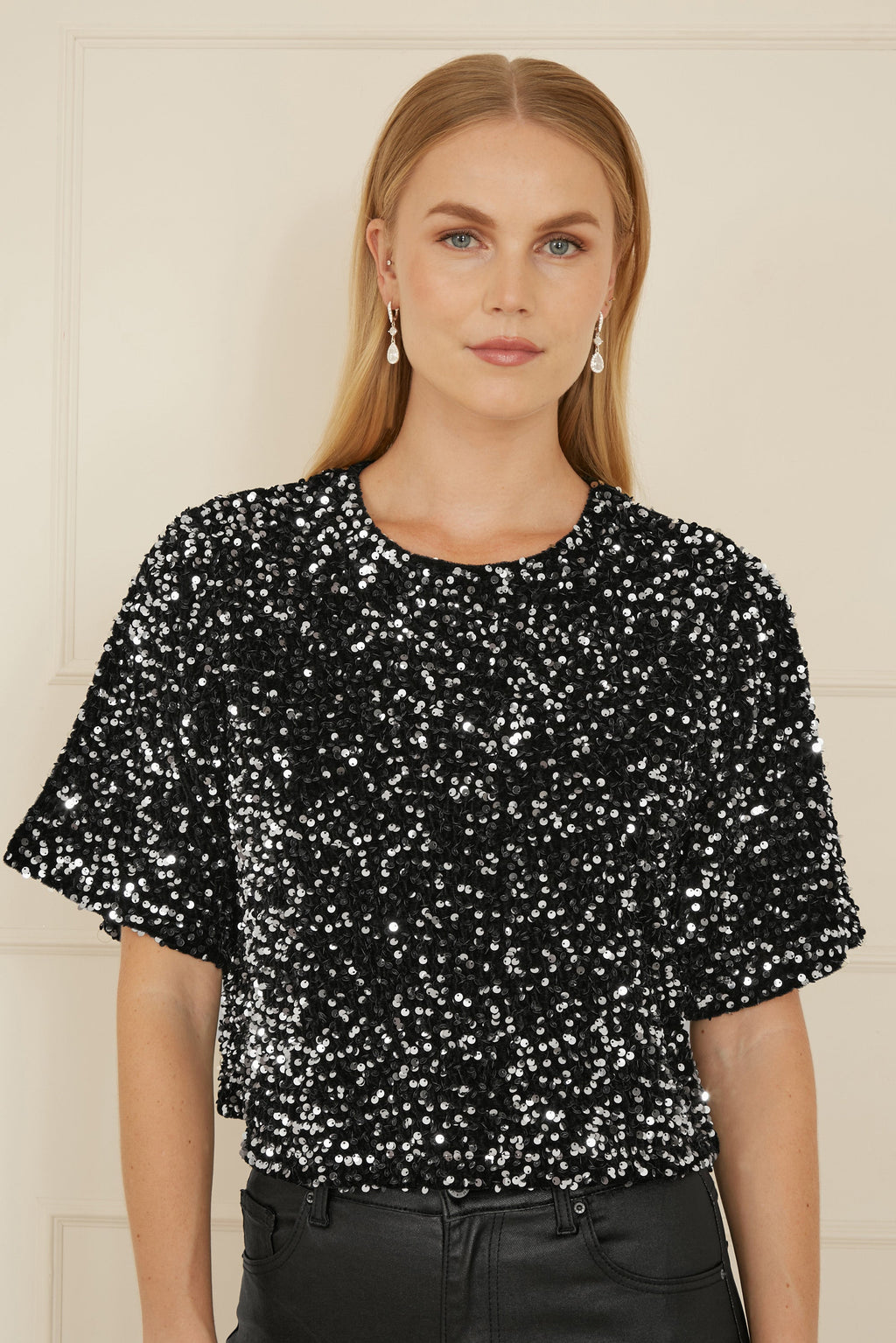 Mela Black Sequin Relaxed Fit Top