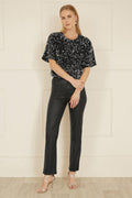 Mela Black Sequin Relaxed Fit Top - QHA UK