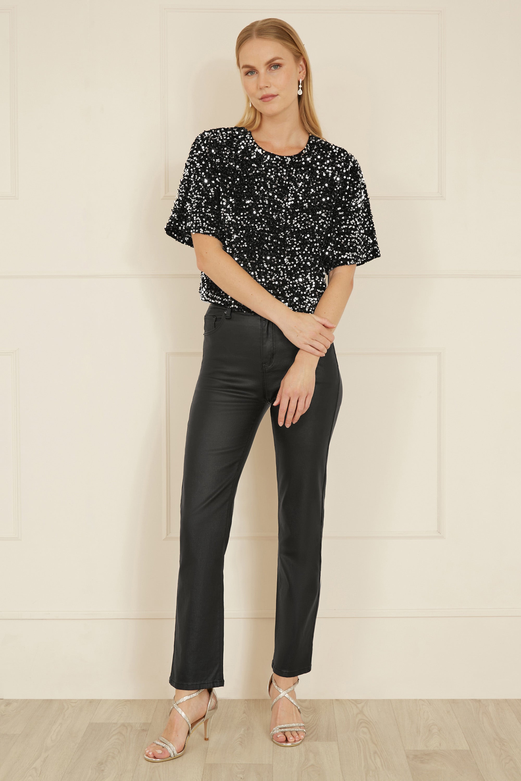 Mela Black Sequin Relaxed Fit Top