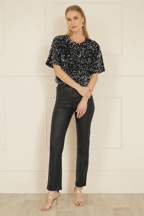 Mela Black Sequin Relaxed Fit Top - QHA UK