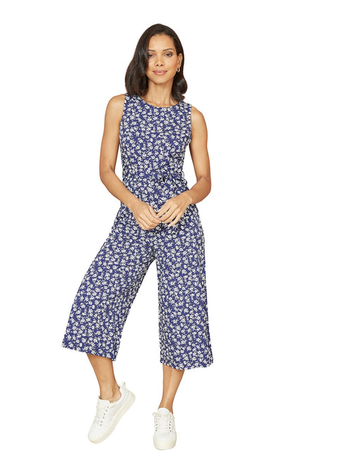 Mela Navy Ditsy Print Culotte Jumpsuit - QHA UK