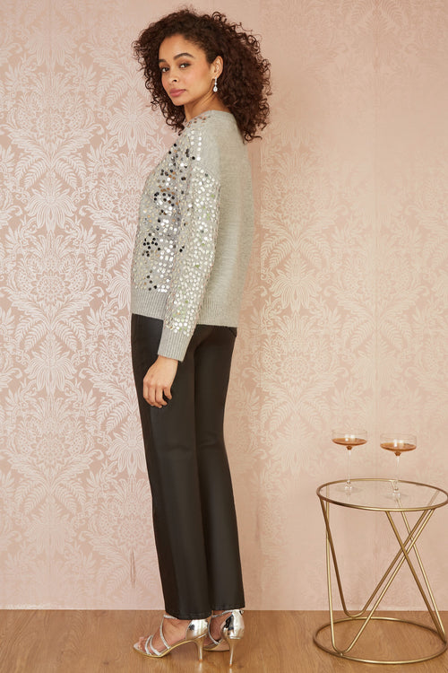 Mela Grey All Over Sequin Relaxed Fit Jumper - QHA UK