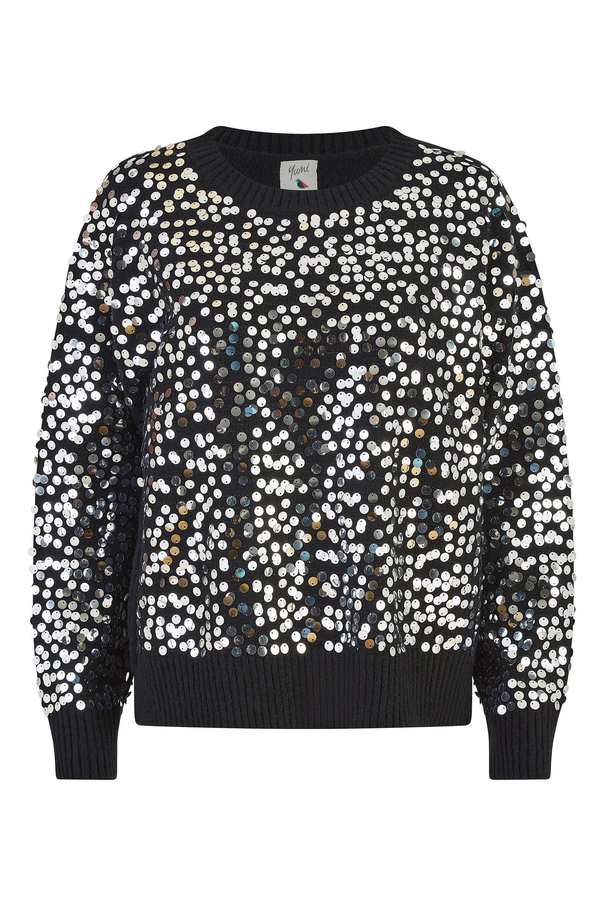 Mela Black All Over Sequin Relaxed Fit Jumper