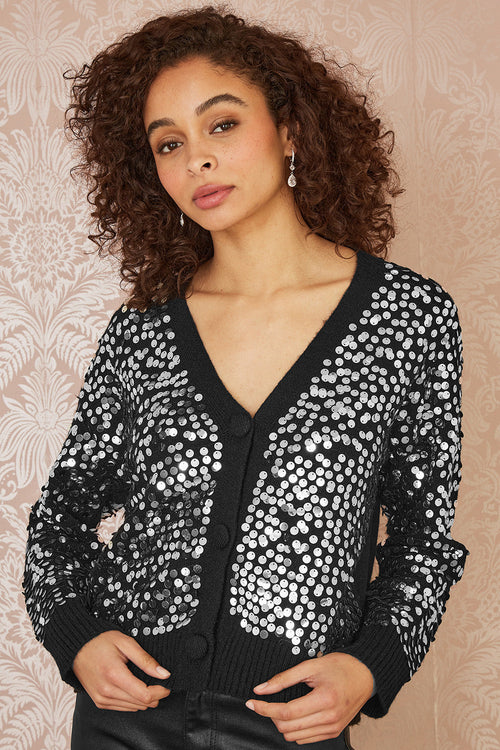 Mela Black Sequin Knitted Cardigan - QHA UK
