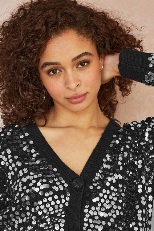 Mela Black Sequin Knitted Cardigan - QHA UK