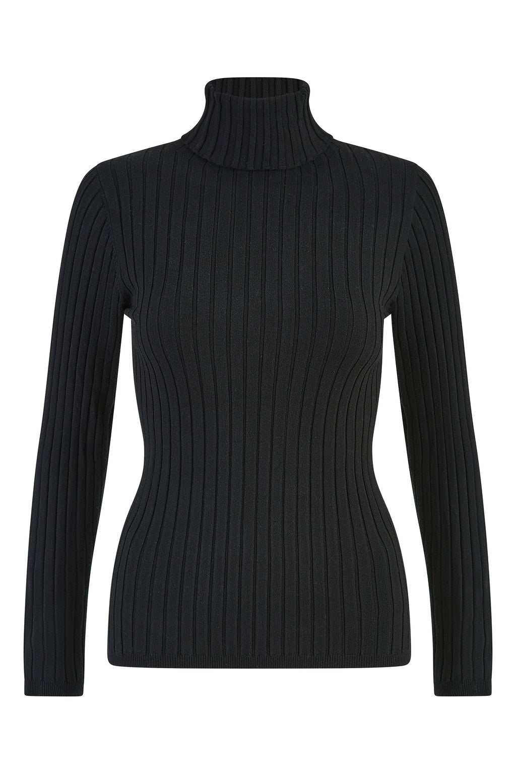 Yumi Black Ribbed Knit Roll Neck Jumper Supersoft Stretch Autumn Winter Top