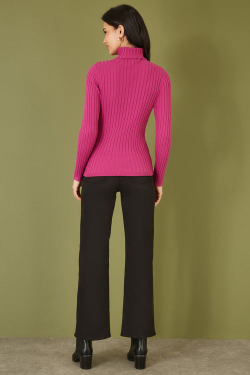 Mela Pink Ribbed Knit Roll Neck Jumper - QHA UK